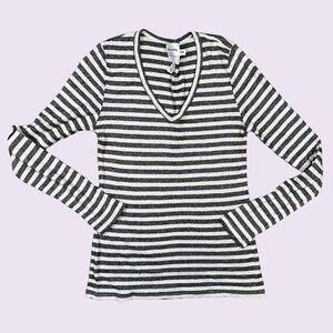 Michael Stars X Anthropologie Women's Black Cream Striped V-Neck Shirt Small